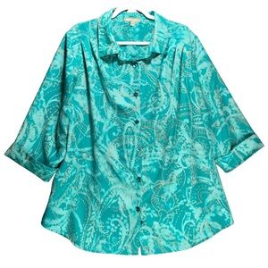 Woman Within Button Down 22/24 Plus Size 1X Blouse Elbow Sleeve Top